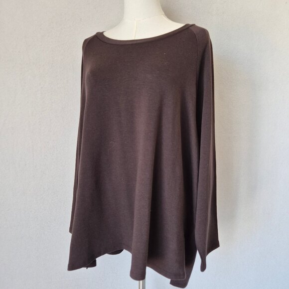 EUC EILEEN FISHER Terry Fleece Lined Raglan Sleeve Boxy Tunic Top Tencel Brown - Picture 1 of 12